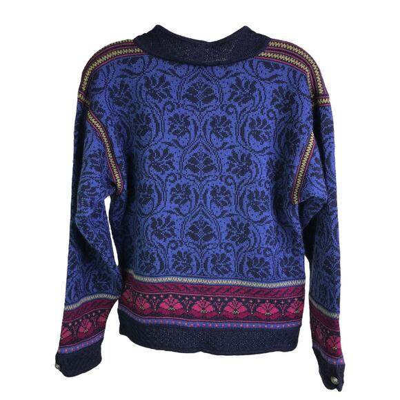 Dale Of Norway Cardigan Sweater Womens M Blue Knit 100% Wool Floral Button Front - Picture 3 of 6